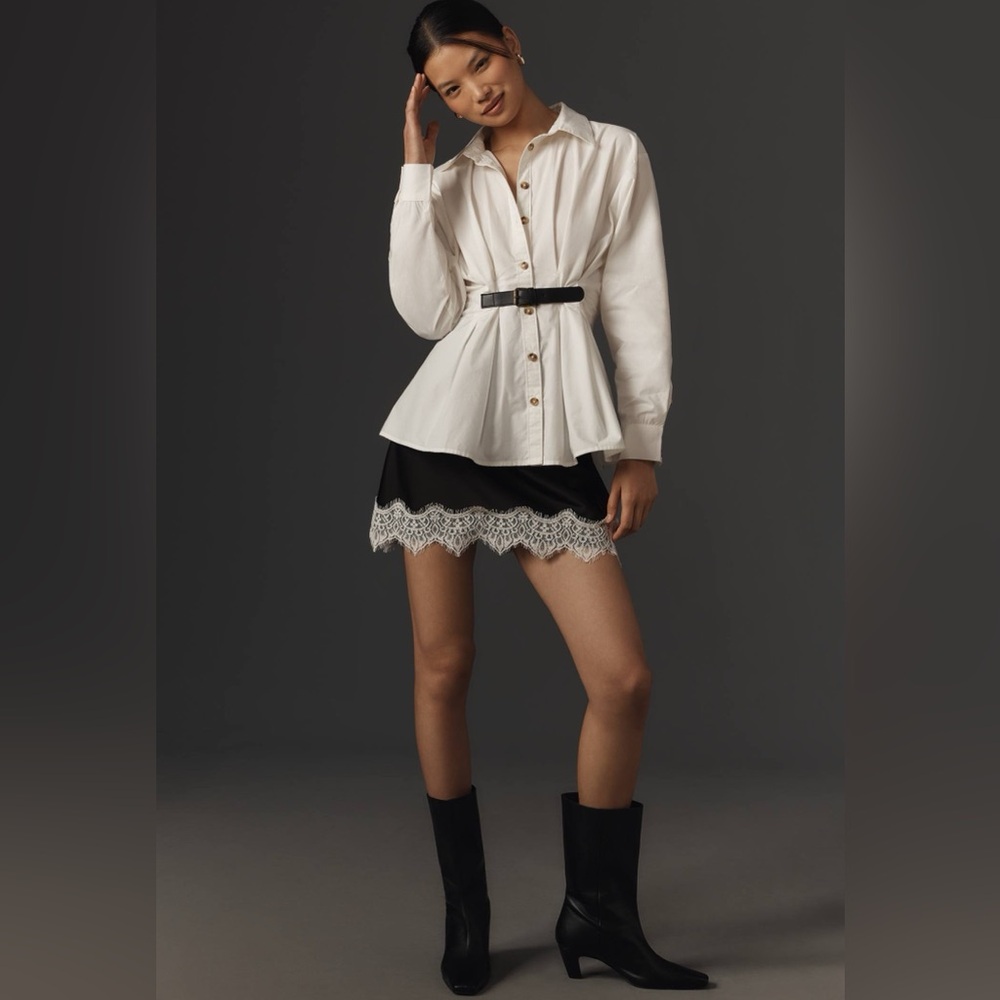 Anthropologie Belted Buttondown Shirt, Off-White/ Cream, US Size 6 NWT - Picture 3 of 7